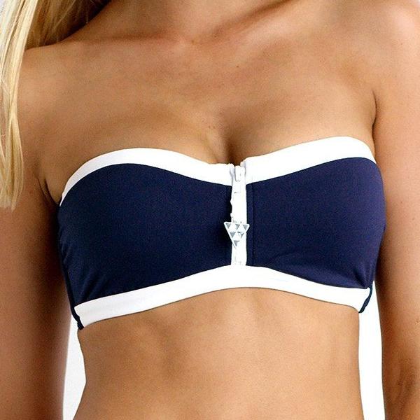 Seafolly Navy Block Party Bandeau Bustier